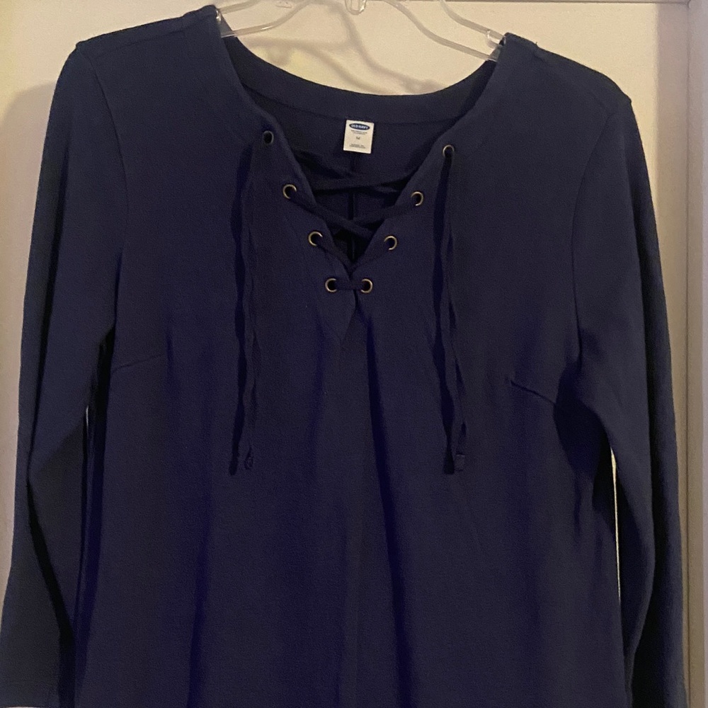 Old Navy Navy Lace-Up Long Sleeve Dress